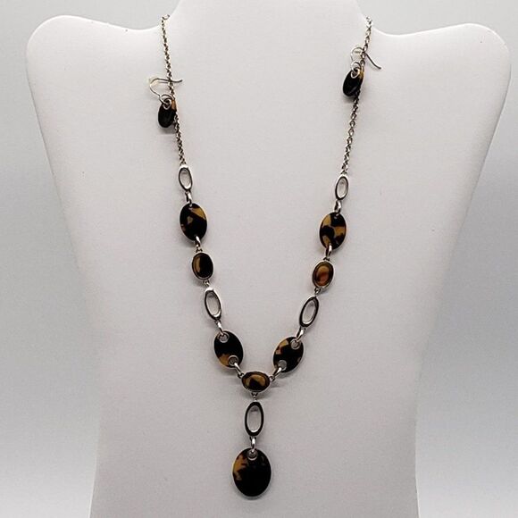 Vintage Costume Tigers Eye Tear Drop Necklace Earring Set & Black Gold Bracelet - Picture 11 of 13